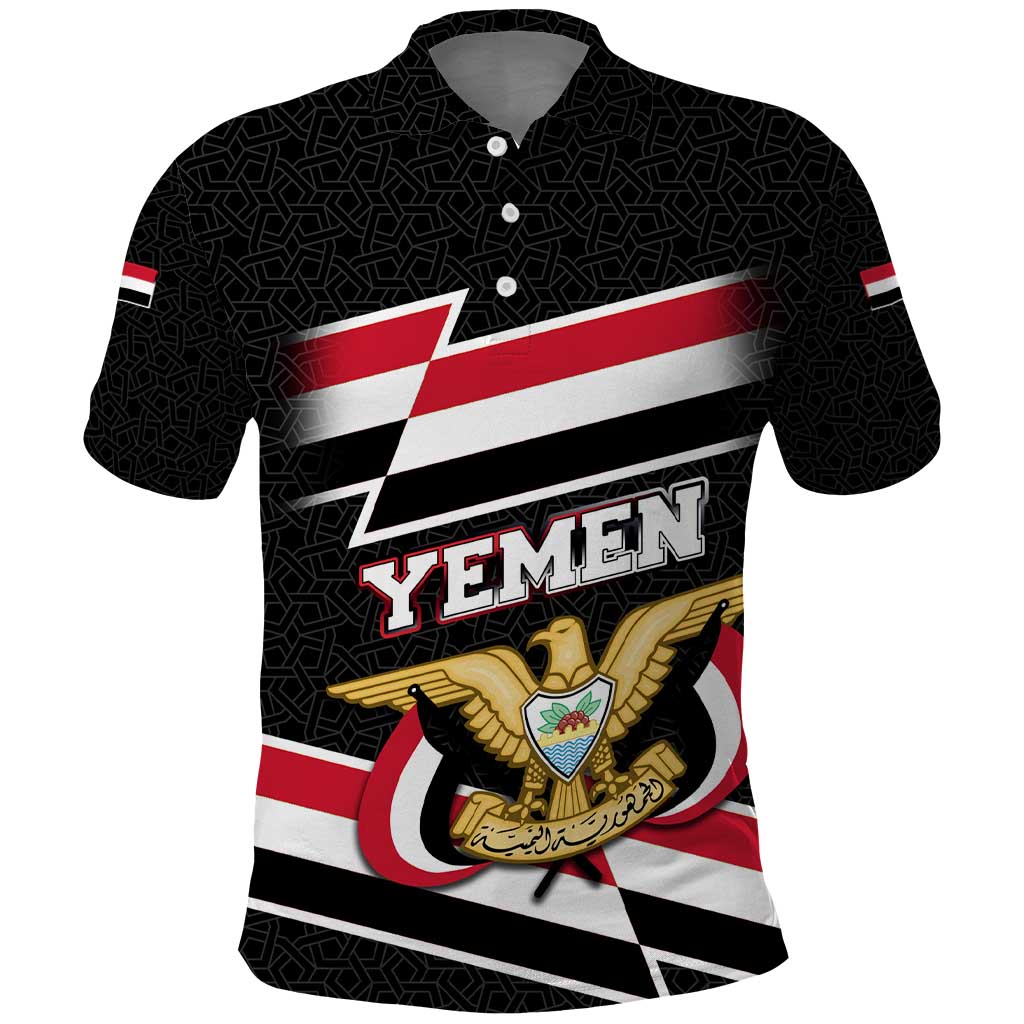 Yemen Polo Shirt with National Eagle Emblem and Flag Stripe Design TS04