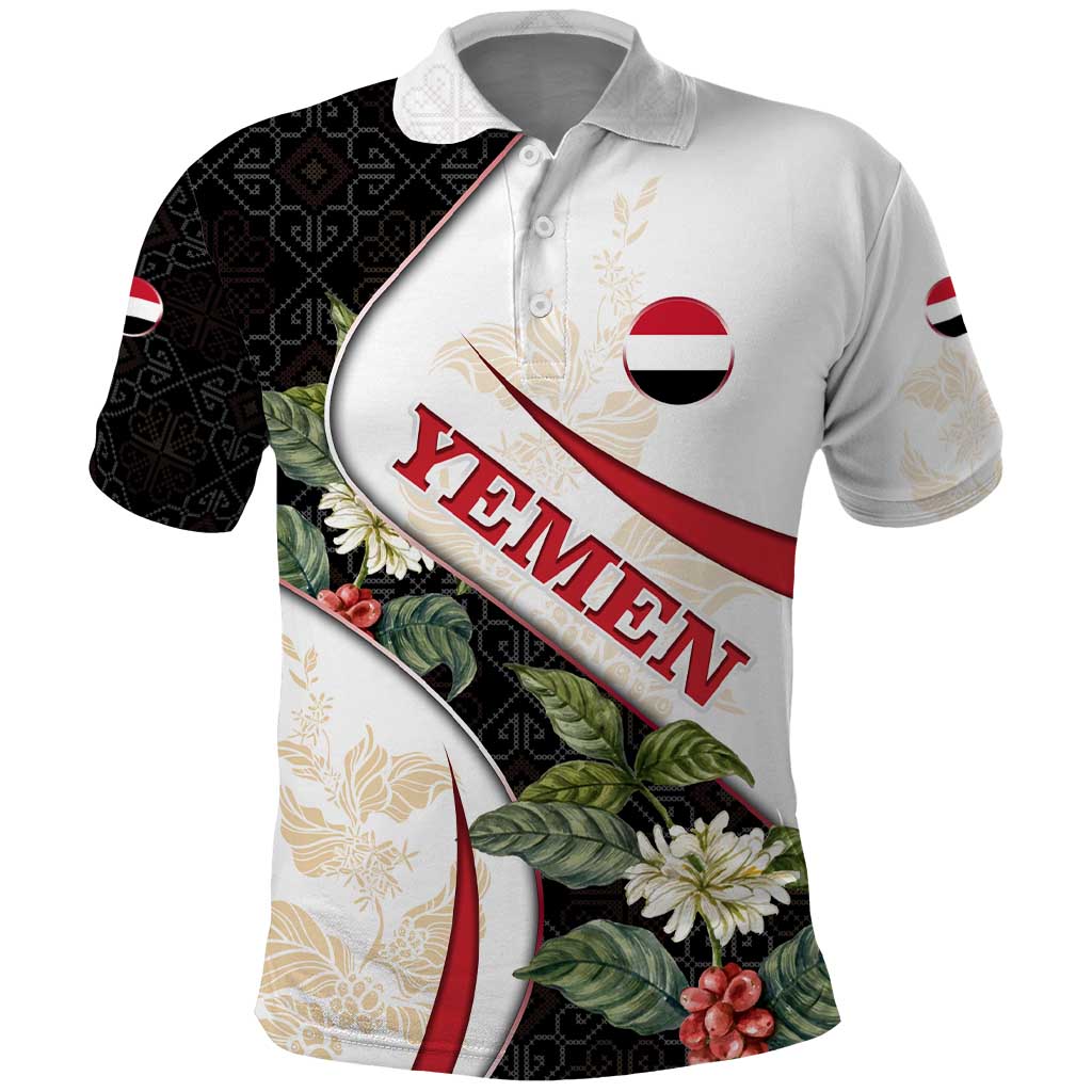 Yemen Polo Shirt with Mocha Coffee Plant Design and National Flag Accents TS04