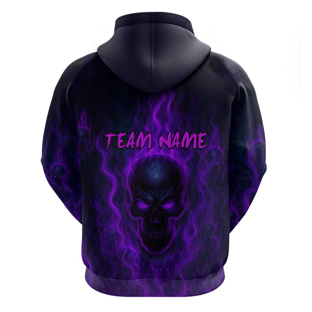 Custom Bowling Purple Flame Skull Hoodie Custom Team Name on Dark Background TS04