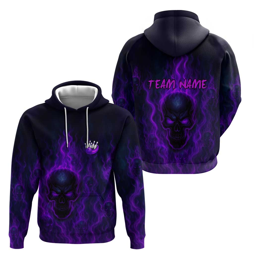 Custom Bowling Purple Flame Skull Hoodie Custom Team Name on Dark Background TS04