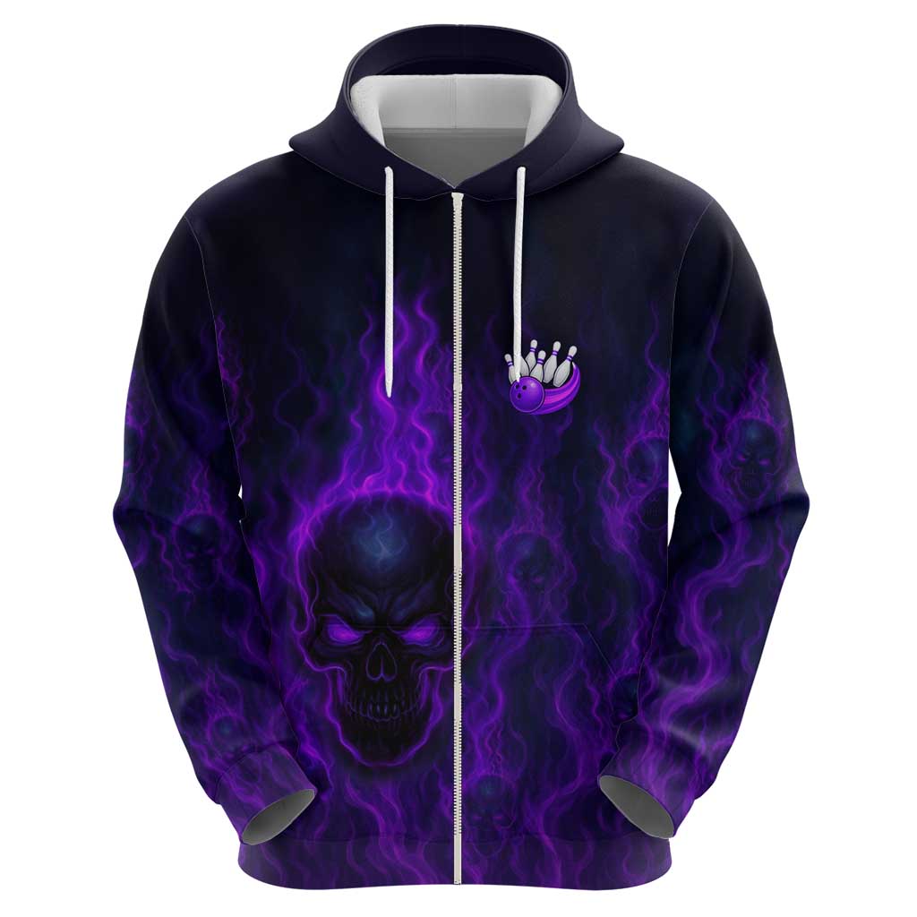 Custom Bowling Purple Flame Skull Hoodie Custom Team Name on Dark Background TS04