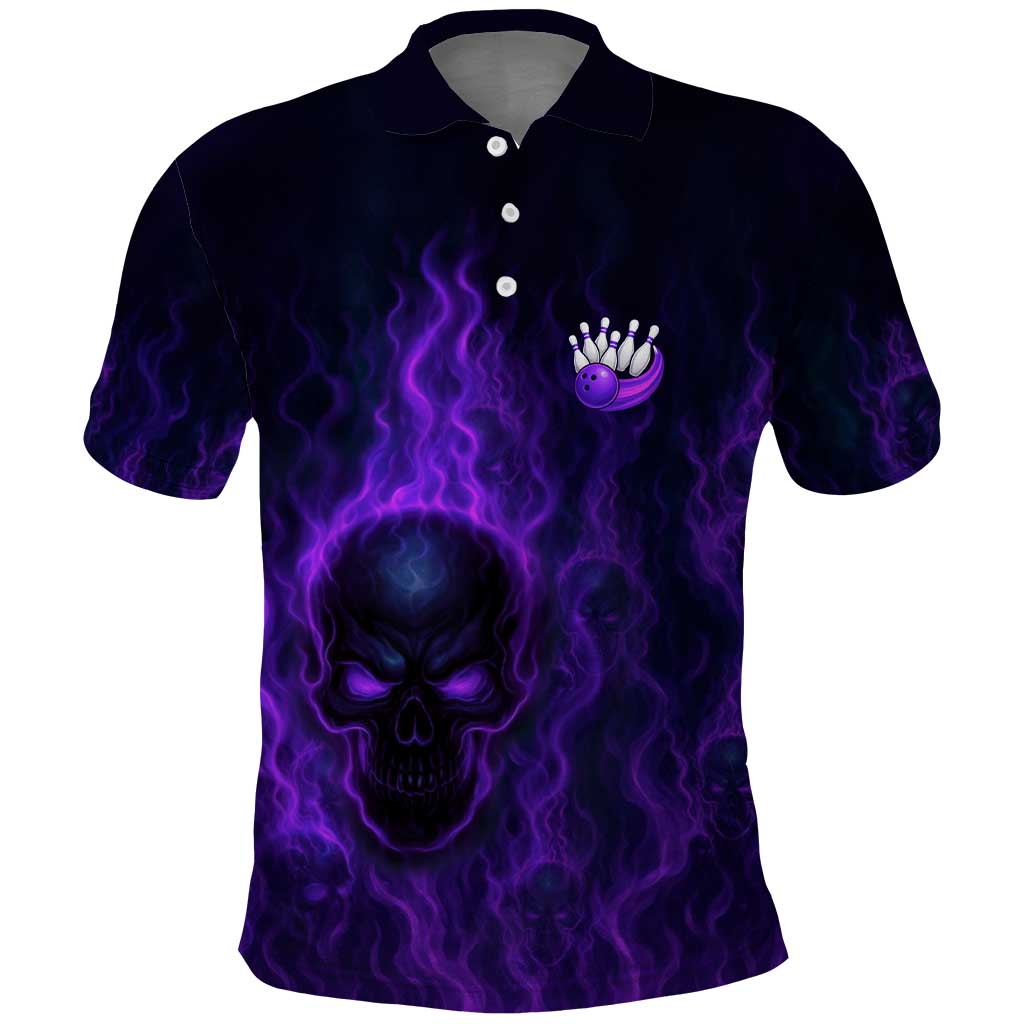 Custom Bowling Purple Flame Skull Polo Shirt Custom Team Name on Dark Background TS04