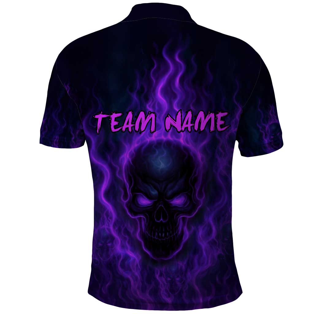 Custom Bowling Purple Flame Skull Polo Shirt Custom Team Name on Dark Background TS04