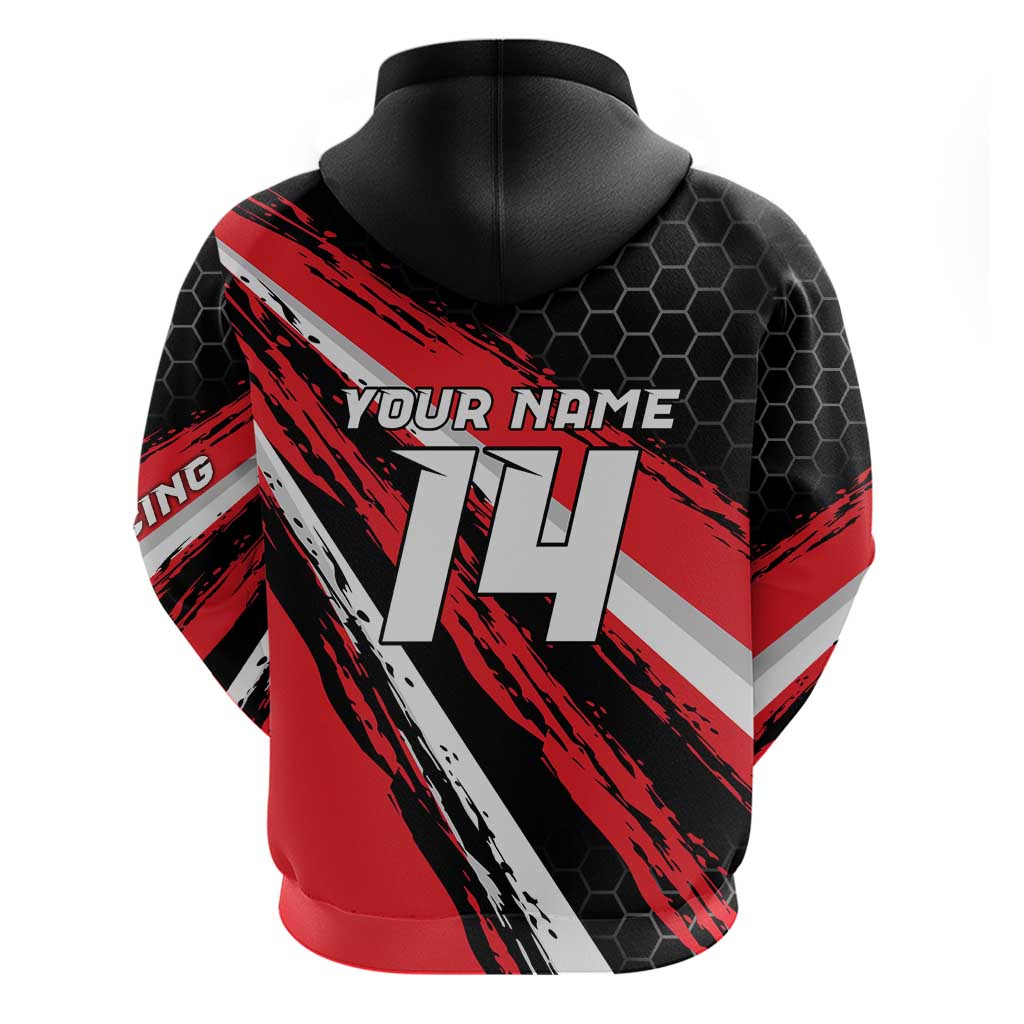Custom Dirt Bike Hoodie Motocross Rider Red Black Hex Pattern and Racing Number TS04