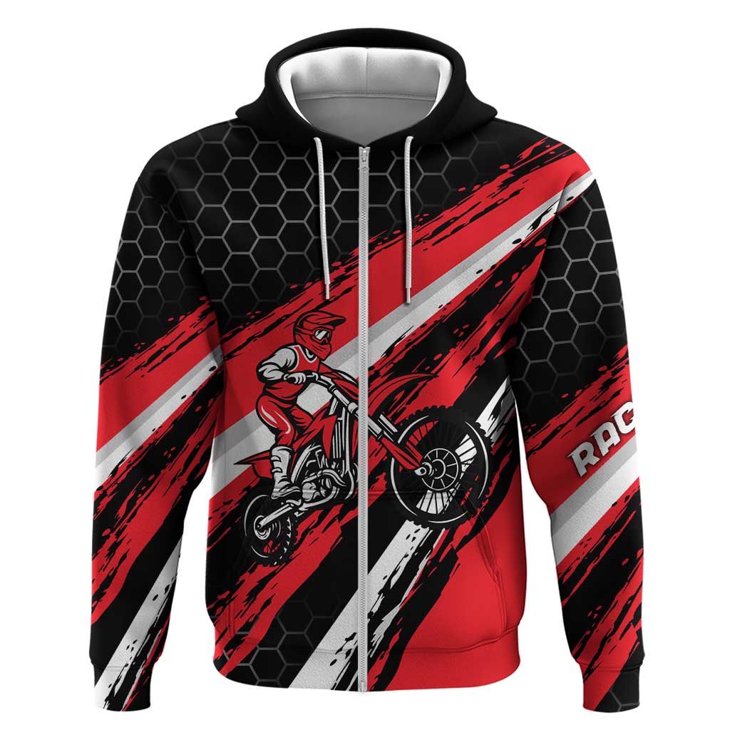 Custom Dirt Bike Hoodie Motocross Rider Red Black Hex Pattern and Racing Number TS04
