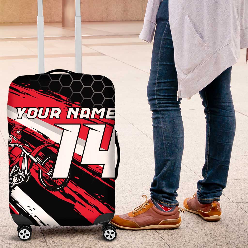 Custom Dirt Bike Luggage Cover Motocross Rider Red Black Hex Pattern and Racing Number TS04