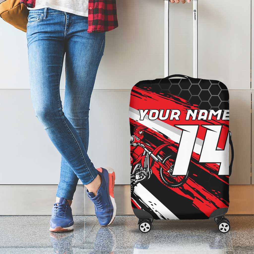 Custom Dirt Bike Luggage Cover Motocross Rider Red Black Hex Pattern and Racing Number TS04