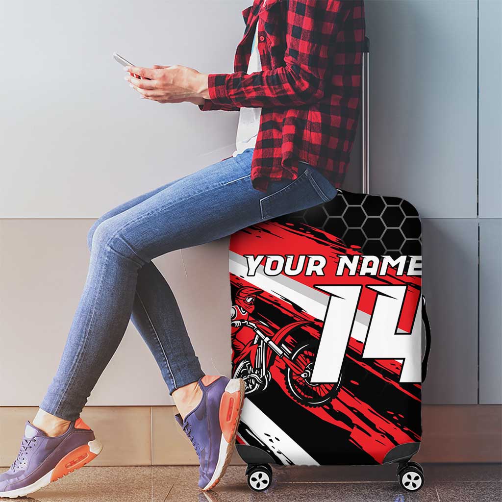 Custom Dirt Bike Luggage Cover Motocross Rider Red Black Hex Pattern and Racing Number TS04
