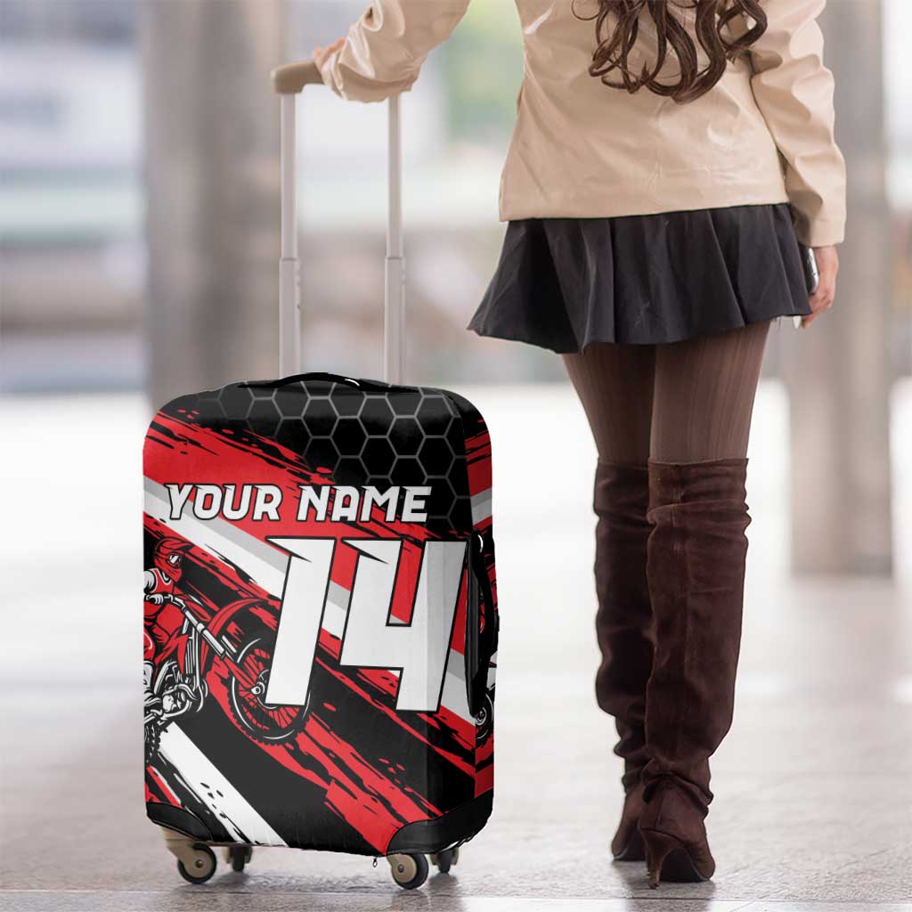 Custom Dirt Bike Luggage Cover Motocross Rider Red Black Hex Pattern and Racing Number TS04
