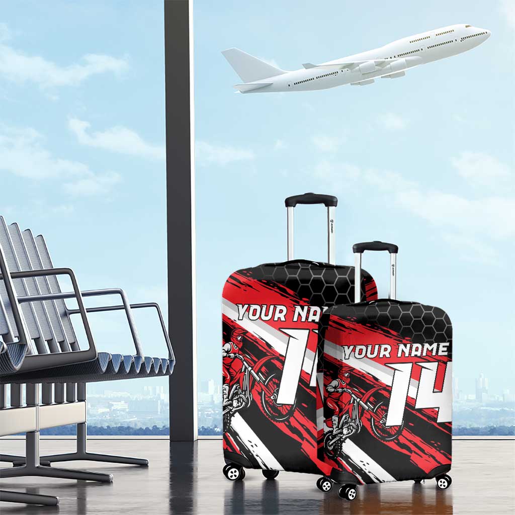 Custom Dirt Bike Luggage Cover Motocross Rider Red Black Hex Pattern and Racing Number TS04