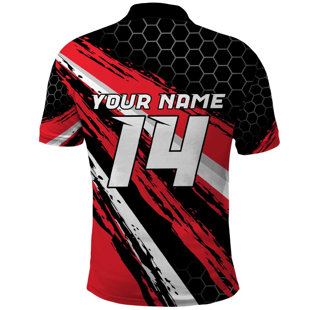 Custom Dirt Bike Polo Shirt Motocross Rider Red Black Hex Pattern and Racing Number TS04