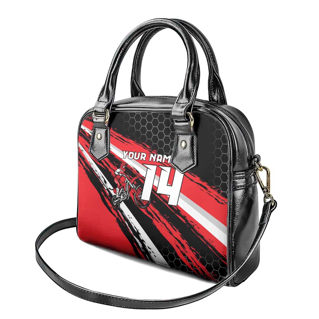 Custom Dirt Bike Shoulder Handbag Motocross Rider Red Black Hex Pattern and Racing Number TS04