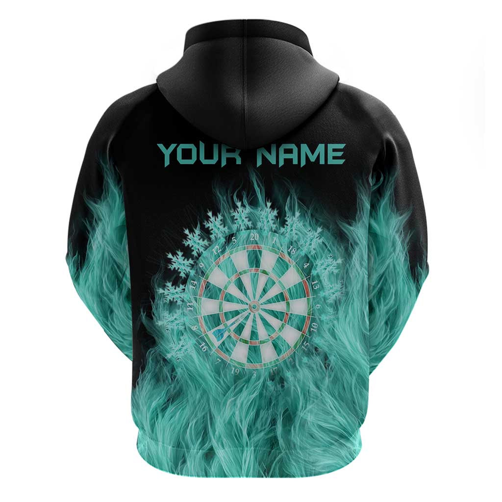 Darts Board Hoodie with Flaming Green Smoke and Crest Emblem on Black Gradient Background TS04