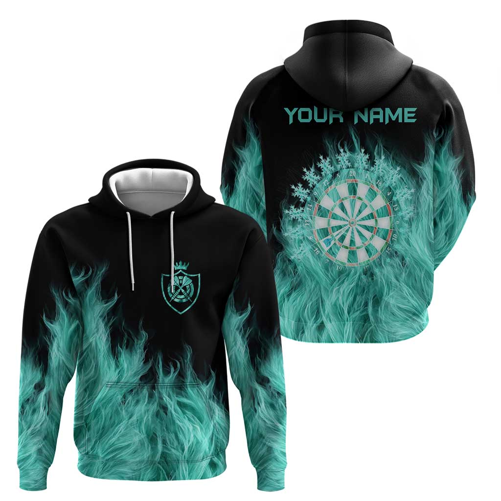 Darts Board Hoodie with Flaming Green Smoke and Crest Emblem on Black Gradient Background TS04