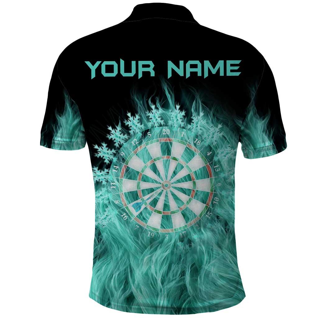 Darts Board Polo Shirt with Flaming Green Smoke and Crest Emblem on Black Gradient Background TS04