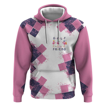 Golf Flamingo Friends Hoodie Pink Argyle Pattern and Custom Name Text on White and Rose Color Block TS04
