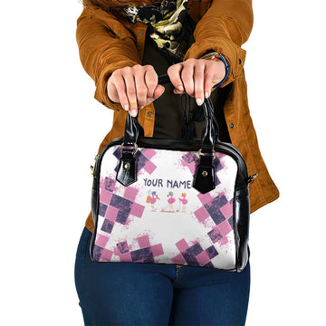 Golf Flamingo Friends Shoulder Handbag Pink Argyle Pattern and Custom Name Text on White and Rose Color Block TS04