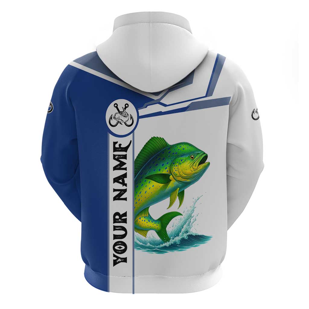 Mahi Mahi Fish Hoodie Nautical Anchors and Wave Splash on White and Blue Split Background TS04
