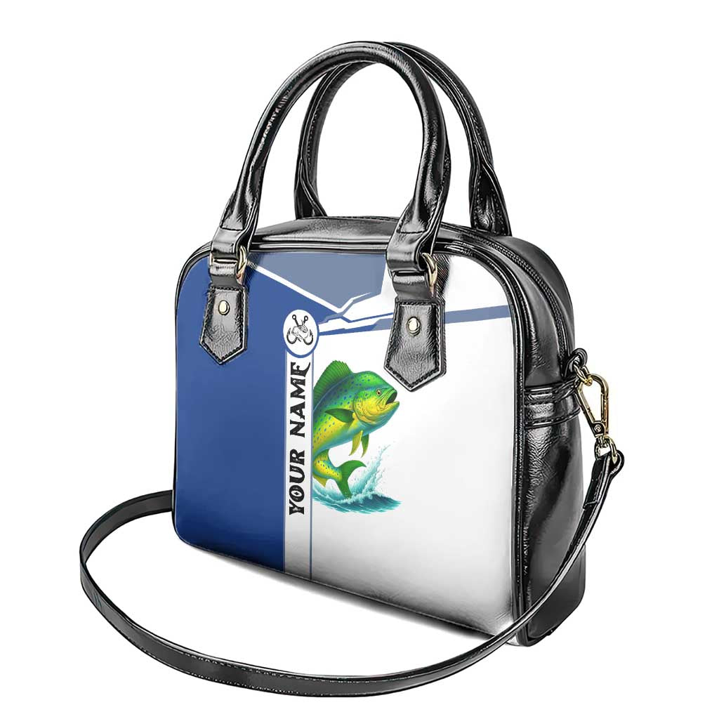 Mahi Mahi Fish Shoulder Handbag Nautical Anchors and Wave Splash on White and Blue Split Background TS04