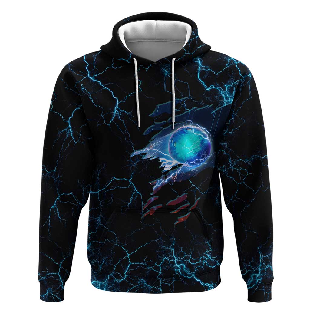 Lightning Bowling Hoodie Electric Blue Ball and American Eagle Graphic on Stormy Black Background TS04