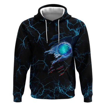 Lightning Bowling Hoodie Electric Blue Ball and American Eagle Graphic on Stormy Black Background TS04