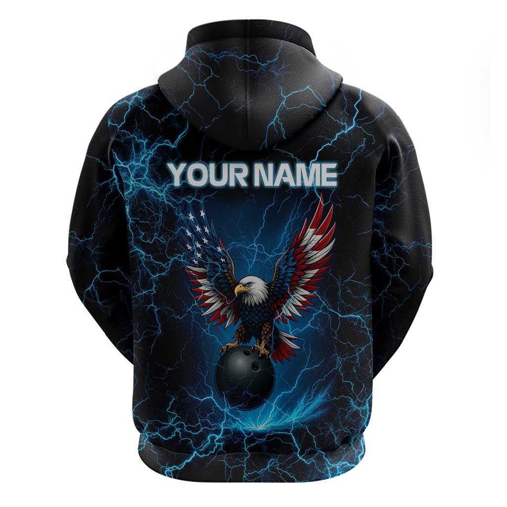 Lightning Bowling Hoodie Electric Blue Ball and American Eagle Graphic on Stormy Black Background TS04