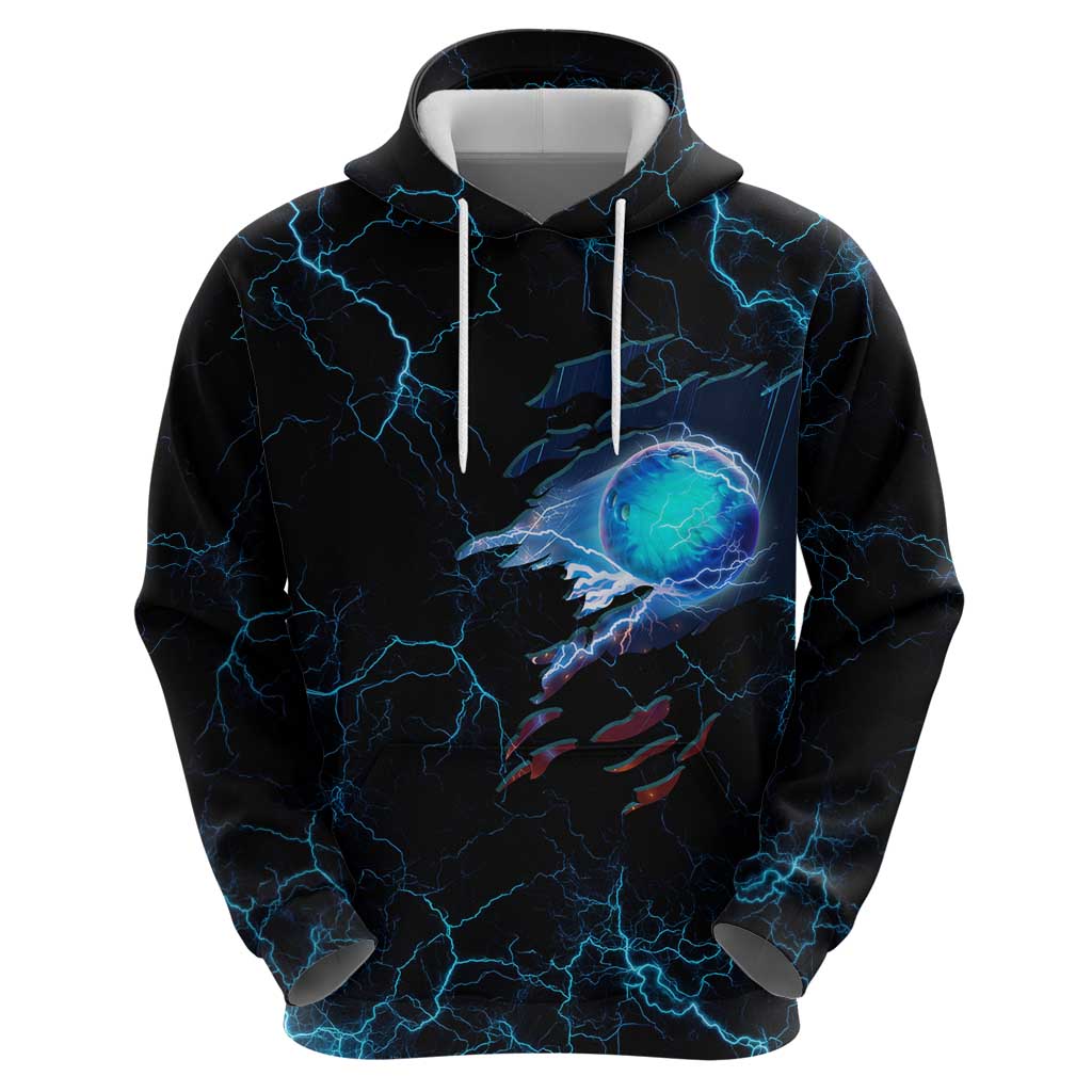 Lightning Bowling Hoodie Electric Blue Ball and American Eagle Graphic on Stormy Black Background TS04