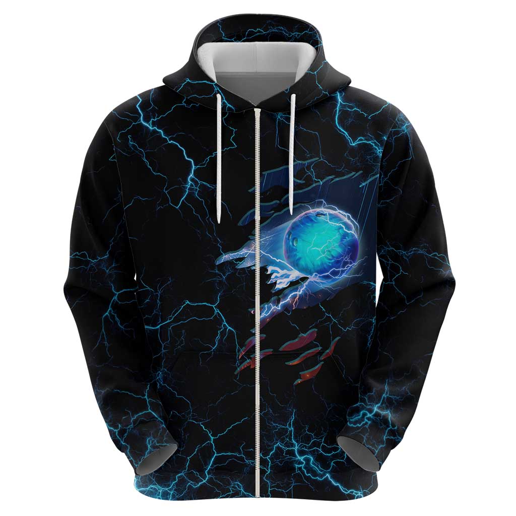 Lightning Bowling Hoodie Electric Blue Ball and American Eagle Graphic on Stormy Black Background TS04