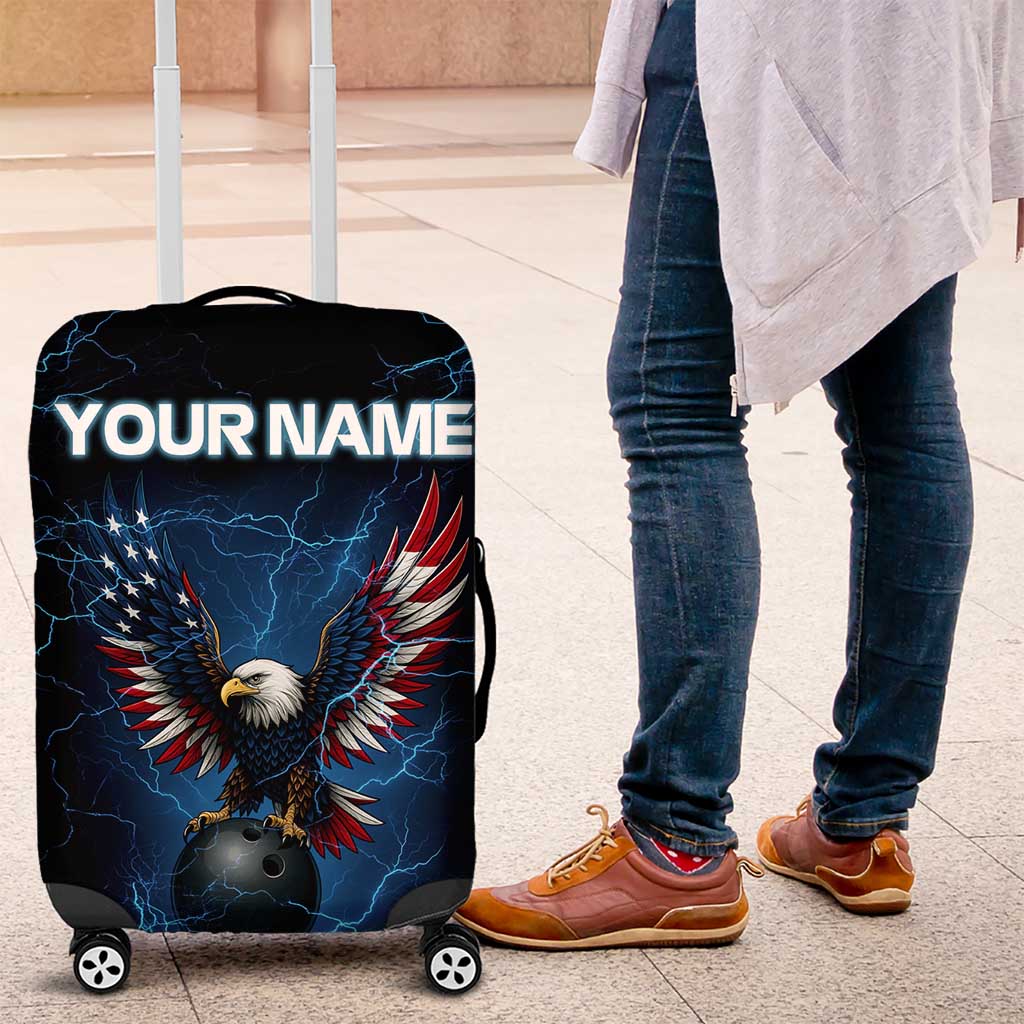 Lightning Bowling Luggage Cover Electric Blue Ball and American Eagle Graphic on Stormy Black Background TS04