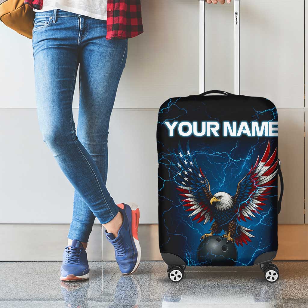 Lightning Bowling Luggage Cover Electric Blue Ball and American Eagle Graphic on Stormy Black Background TS04