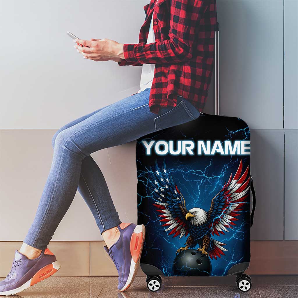 Lightning Bowling Luggage Cover Electric Blue Ball and American Eagle Graphic on Stormy Black Background TS04