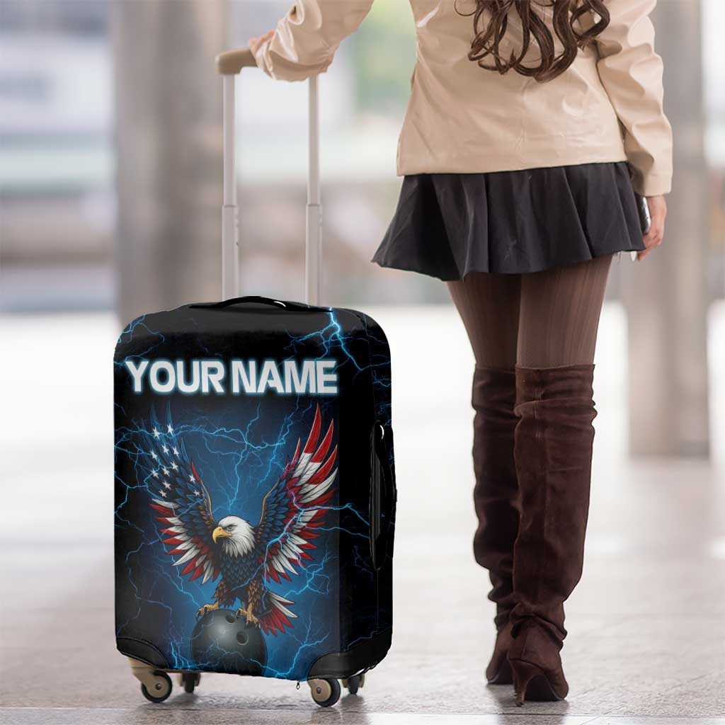 Lightning Bowling Luggage Cover Electric Blue Ball and American Eagle Graphic on Stormy Black Background TS04