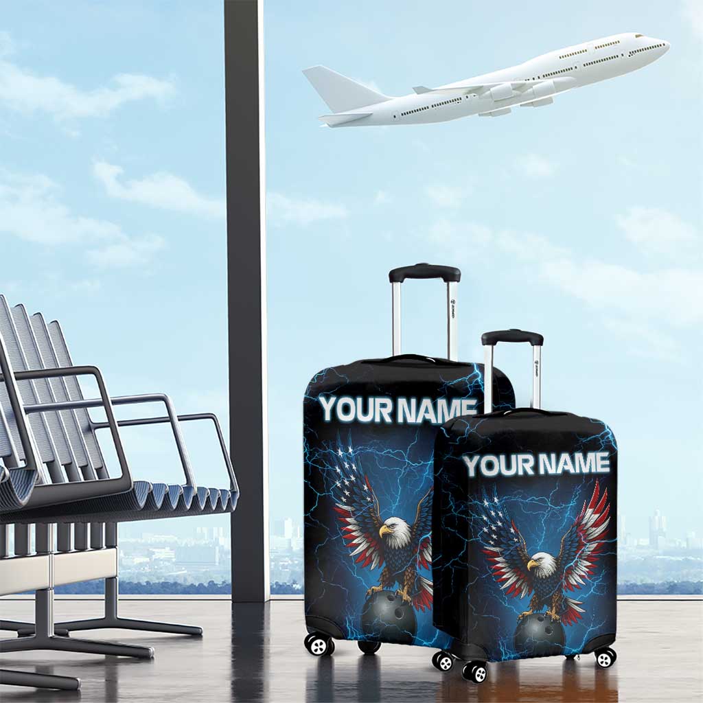 Lightning Bowling Luggage Cover Electric Blue Ball and American Eagle Graphic on Stormy Black Background TS04