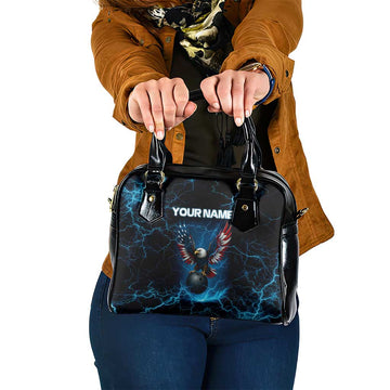 Lightning Bowling Shoulder Handbag Electric Blue Ball and American Eagle Graphic on Stormy Black Background TS04
