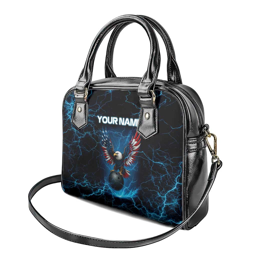 Lightning Bowling Shoulder Handbag Electric Blue Ball and American Eagle Graphic on Stormy Black Background TS04
