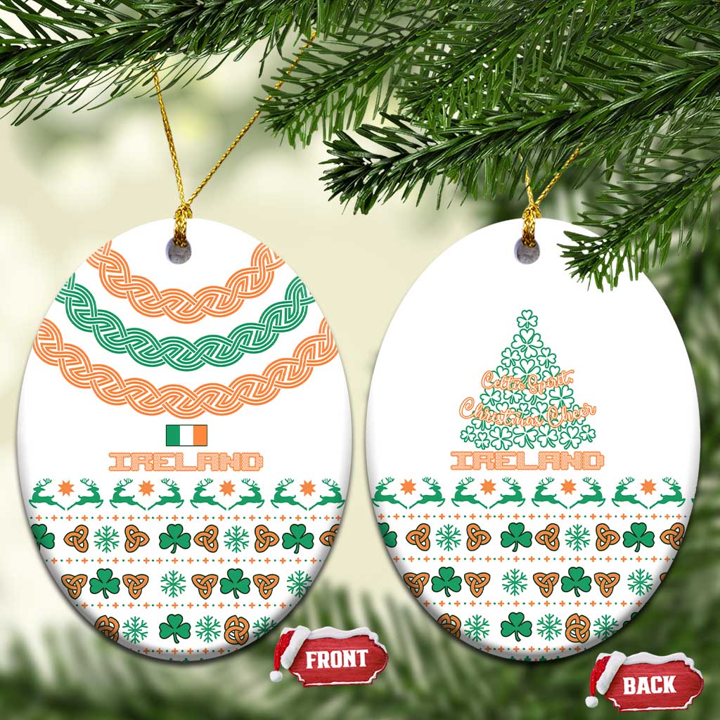 Ireland Christmas Ceramic Ornament with Celtic Knot Shamrock and Tricolor Holiday Pattern TS04