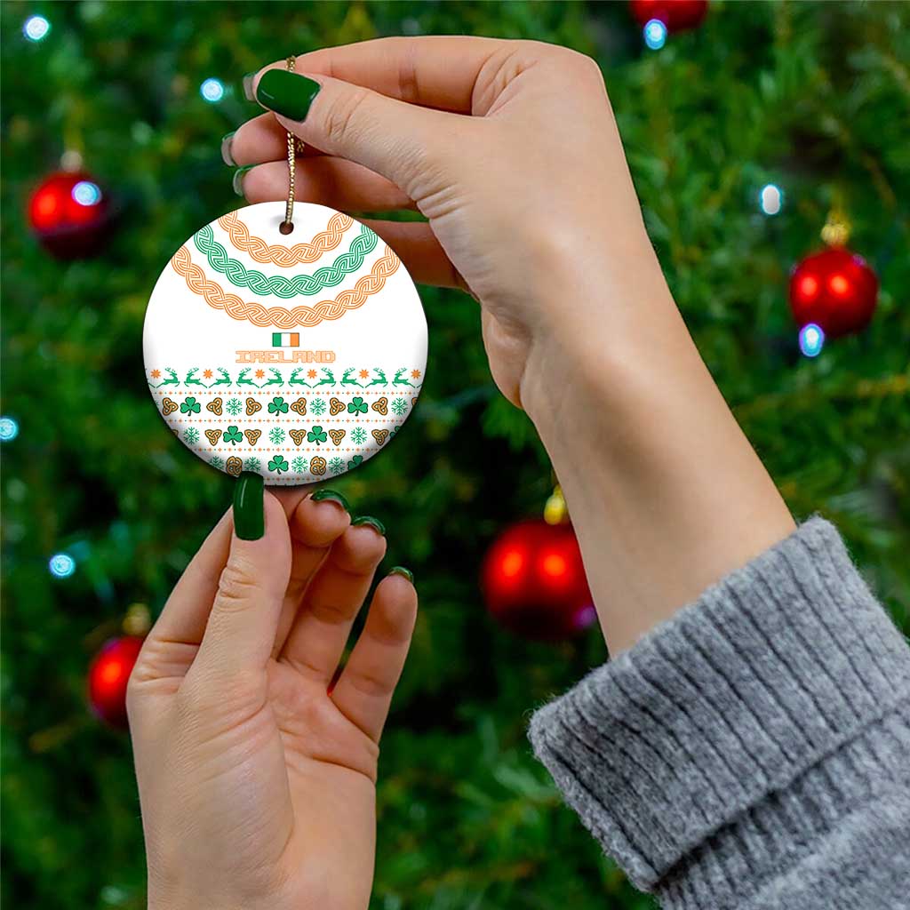 Ireland Christmas Ceramic Ornament with Celtic Knot Shamrock and Tricolor Holiday Pattern TS04