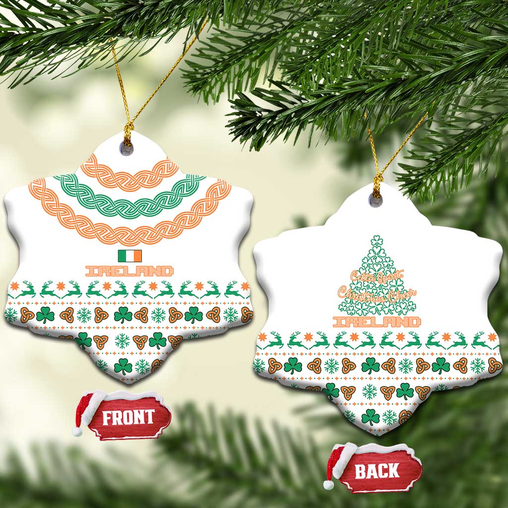 Ireland Christmas Ceramic Ornament with Celtic Knot Shamrock and Tricolor Holiday Pattern TS04
