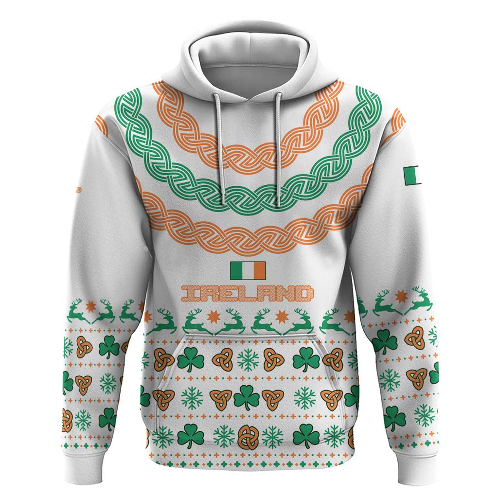 Ireland Christmas Hoodie with Celtic Knot Shamrock and Tricolor Holiday Pattern TS04