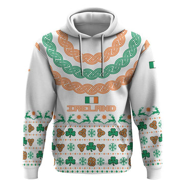 Ireland Christmas Hoodie with Celtic Knot Shamrock and Tricolor Holiday Pattern TS04