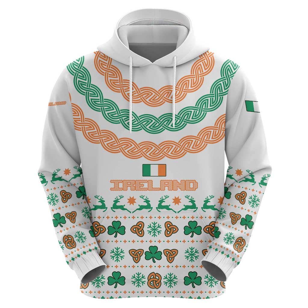 Ireland Christmas Hoodie with Celtic Knot Shamrock and Tricolor Holiday Pattern TS04