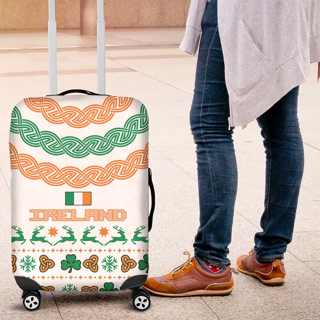 Ireland Christmas Luggage Cover with Celtic Knot Shamrock and Tricolor Holiday Pattern TS04