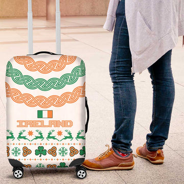 Ireland Christmas Luggage Cover with Celtic Knot Shamrock and Tricolor Holiday Pattern TS04