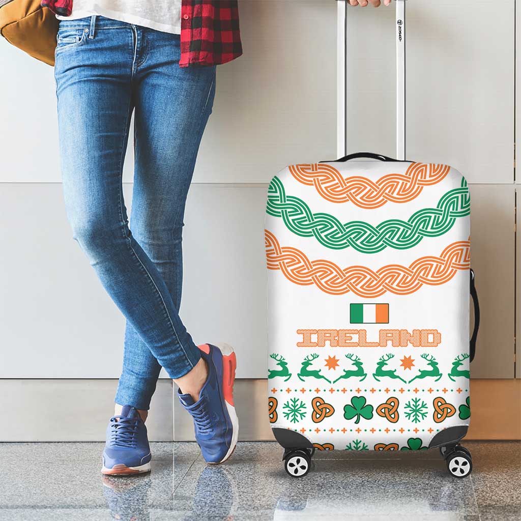 Ireland Christmas Luggage Cover with Celtic Knot Shamrock and Tricolor Holiday Pattern TS04