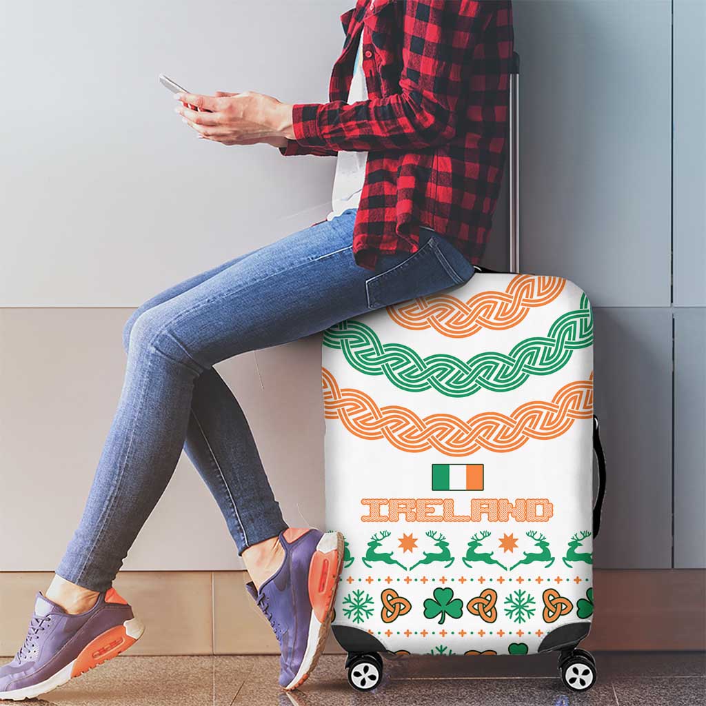 Ireland Christmas Luggage Cover with Celtic Knot Shamrock and Tricolor Holiday Pattern TS04