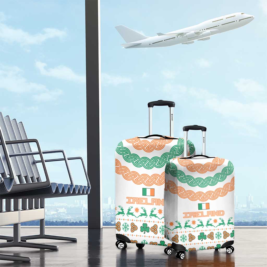 Ireland Christmas Luggage Cover with Celtic Knot Shamrock and Tricolor Holiday Pattern TS04