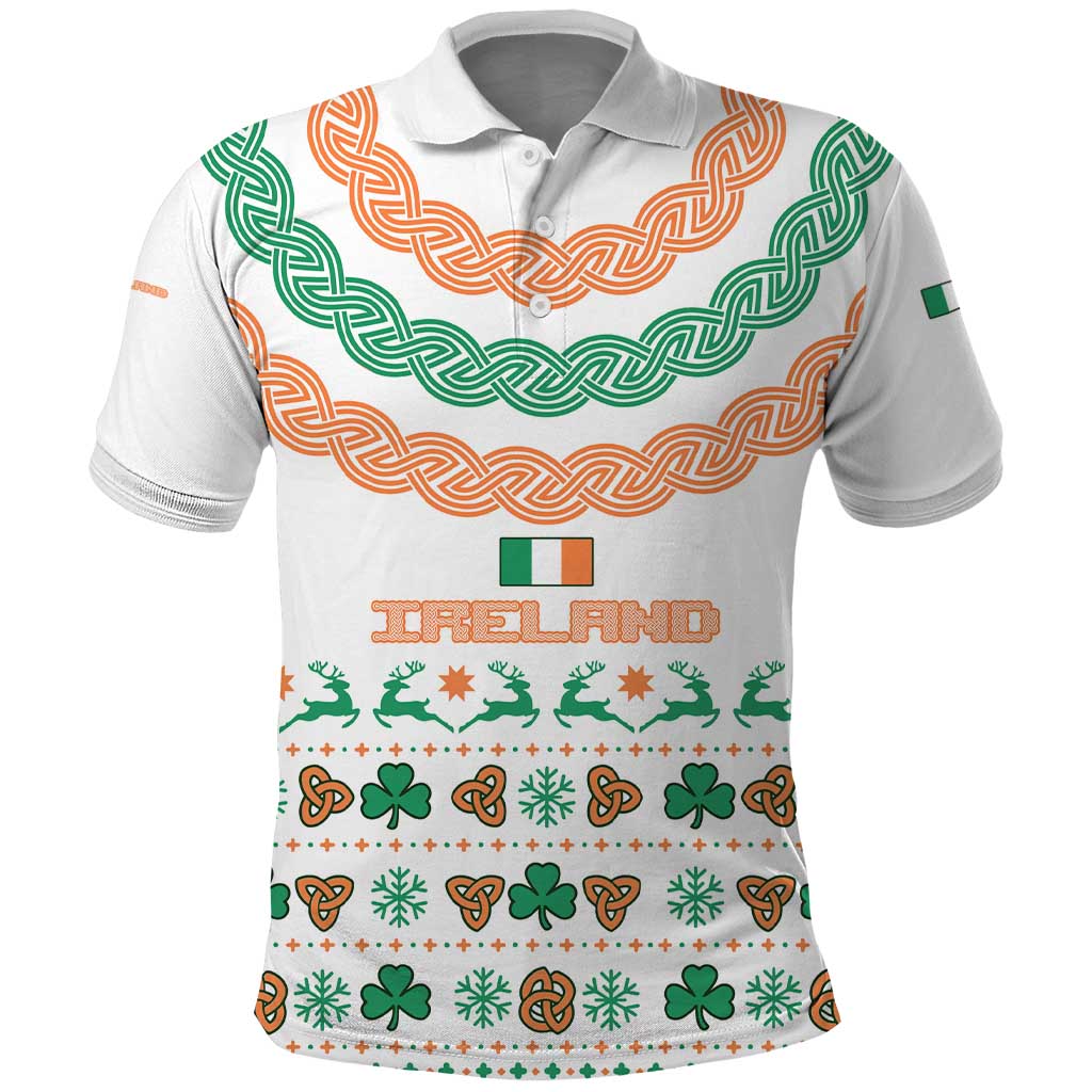 Ireland Christmas Polo Shirt with Celtic Knot Shamrock and Tricolor Holiday Pattern TS04
