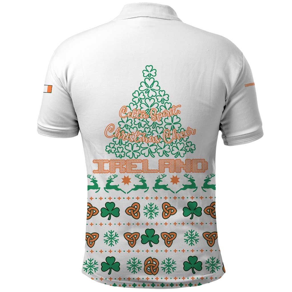 Ireland Christmas Polo Shirt with Celtic Knot Shamrock and Tricolor Holiday Pattern TS04