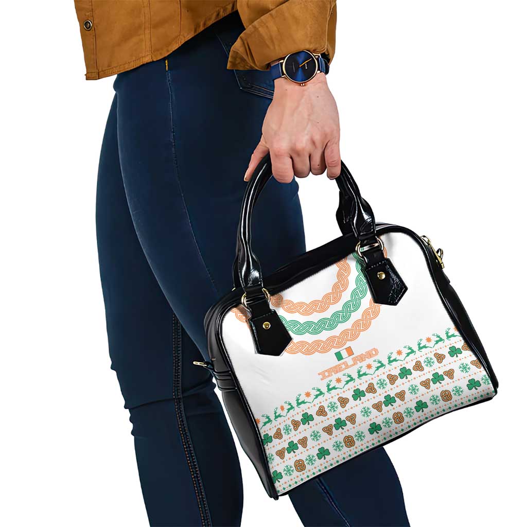 Ireland Christmas Shoulder Handbag with Celtic Knot Shamrock and Tricolor Holiday Pattern TS04