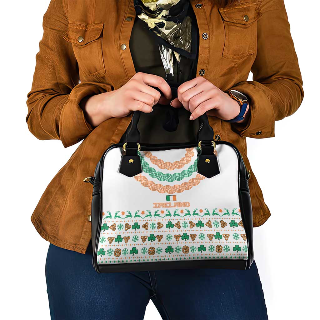 Ireland Christmas Shoulder Handbag with Celtic Knot Shamrock and Tricolor Holiday Pattern TS04